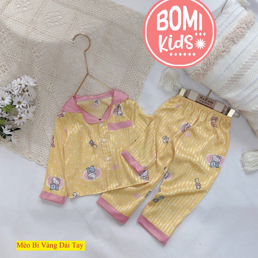 [ 6KG - 19KG ] Đồ Bộ Bé Gái Mặc Nhà Pijama Lụa Cao Cấp Tay Dài Cho Bé - Chất Vải Lụa mềm Mịn Thoáng Mát