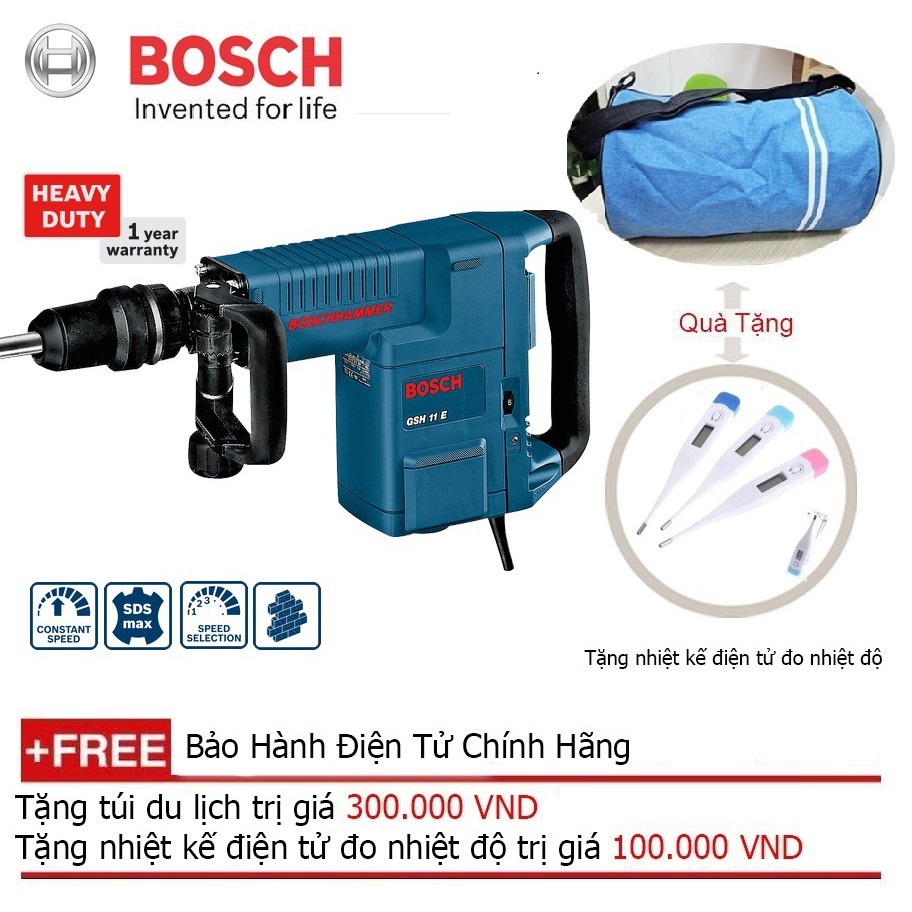 Máy đục phá Bosch GSH 11 E Professional + Quà tặng áo mưa