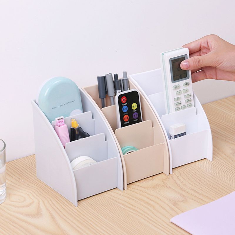 fir♞ 3 Grid Remote Control Box Cosmetics Desktop Storage Case Stand Holder Home Office Stationery Phone Organizer