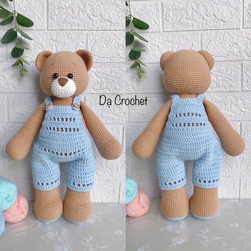Gấu Len Nhồi Bông 40cm - Thú Bông Len Handmade Đan Móc Thủ Công Bằng Tay