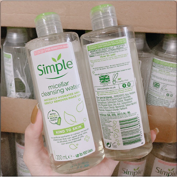 Nước tẩy trang Simple Kind to Skin Micellar Cleansing Water 200ml dành cho da nhạy cảm