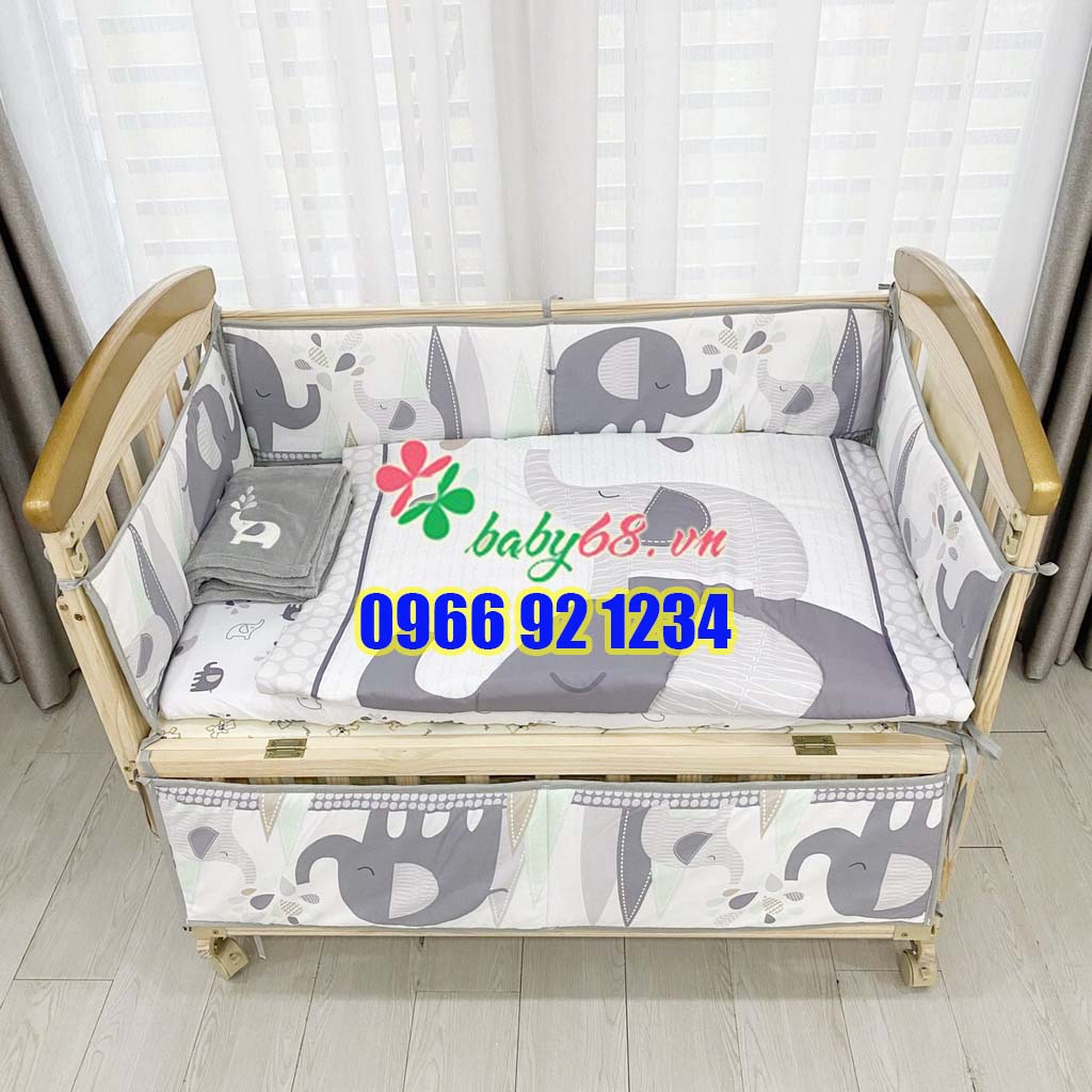 Set quây cũi vải 7 món chính hãng Umoo thoáng mát, 100% vải cotton thoáng mát