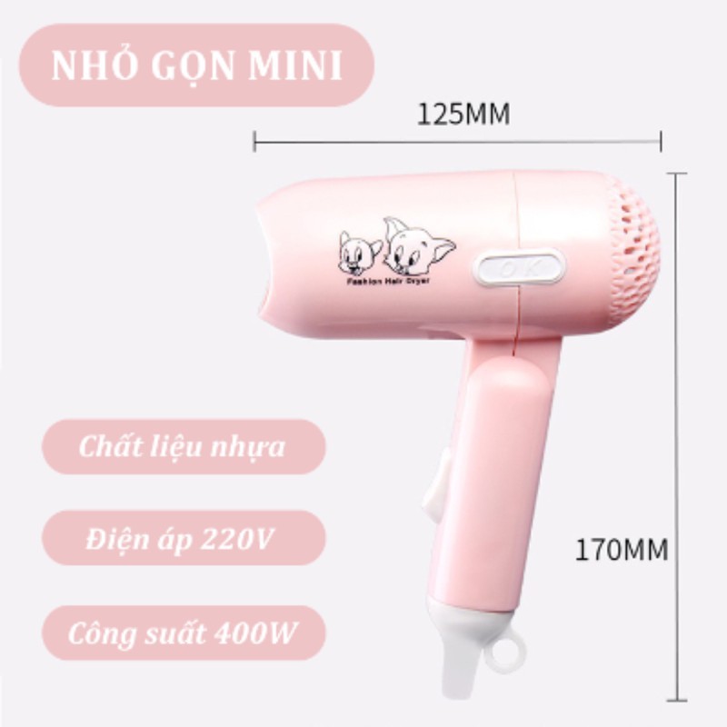 Máy Sấy Tóc Mini Gấp Gọn Hình Hoạt Họa Công Suất Nhỏ Có Thể Mang Theo Du Lịch Tiện Lợi