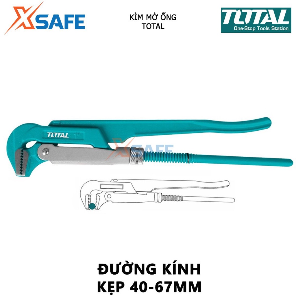 Kìm mở ống TOTAL | mỏ lết 90° quy cách 1 - 2 inch làm từ chất liệu cao cấp, không bị gỉ sét và mài mòn cắt, kẹp