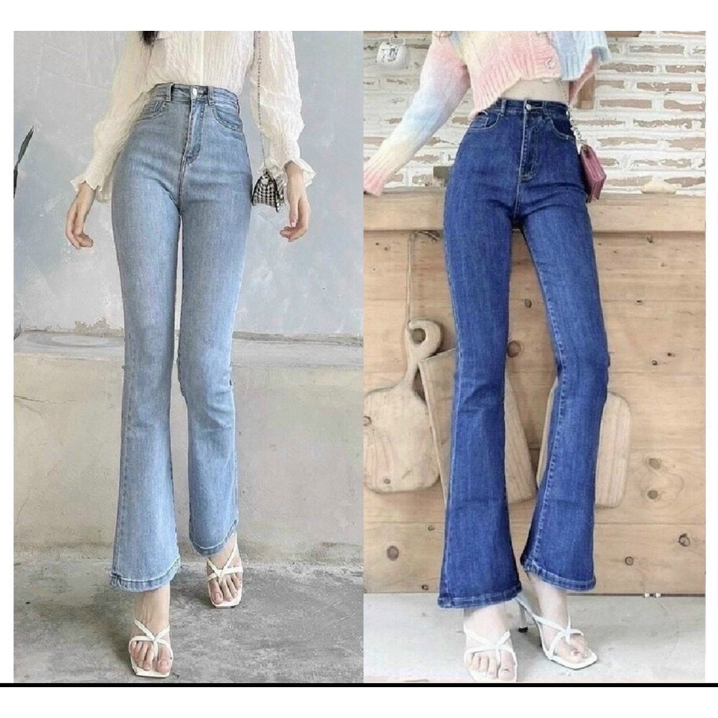 Quần jean nữ ống loe GUPO lai thường, quần bò loe ống bass lưng cao co giãn 4 chiều cao cấp