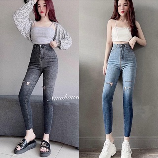Quần jean nữ co giãn phối màu rách kiểu q98