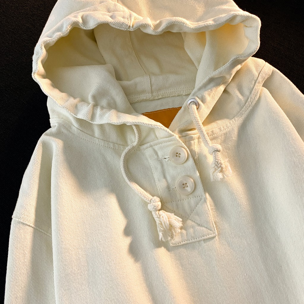 Áo hoodie trắng sữa mũ có dây rút HD031