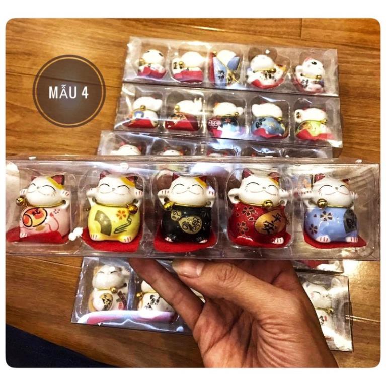 Bộ 5 mèo thần tài mini trang trí, trưng bày góc làm việc, học tập