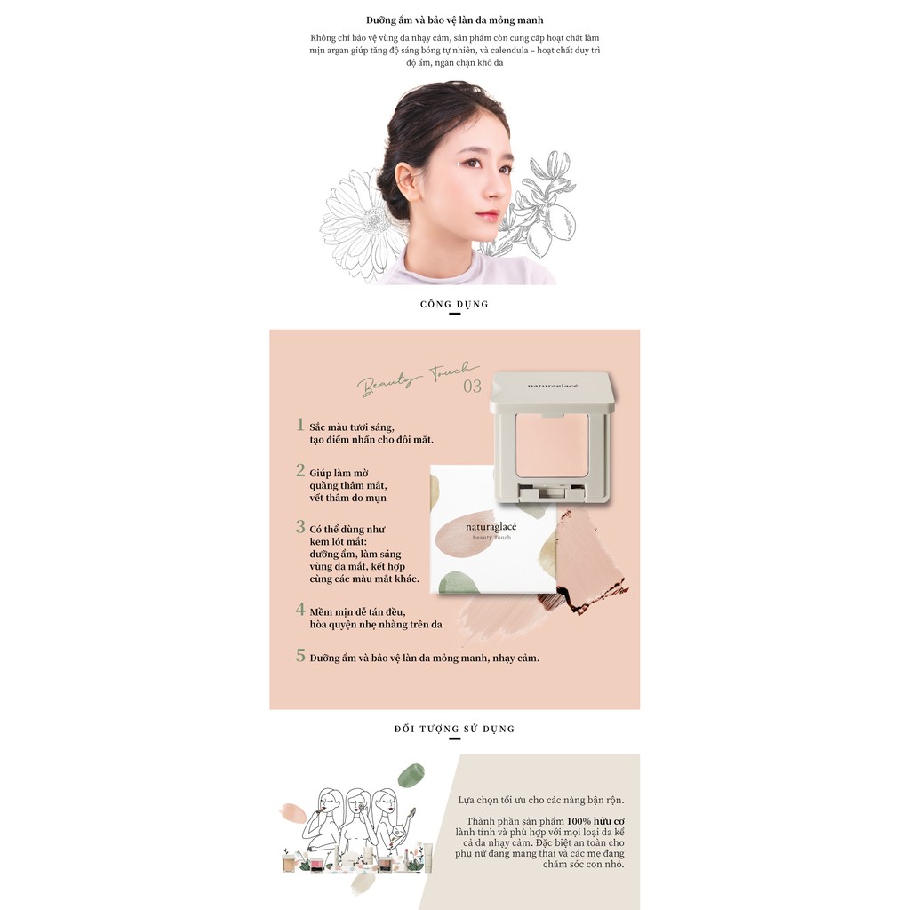 Phấn đa năng hữu cơ mềm mịn Beauty Touch naturaglacé (03 - Ivory), 3g