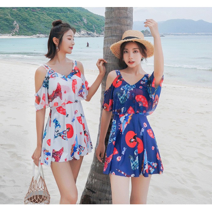 (Thun Lạnh) Áo Tắm Nữ Kín Đáo Trẻ Trung Dạng Váy Tay Bèo Giấu Bụng | BigBuy360 - bigbuy360.vn