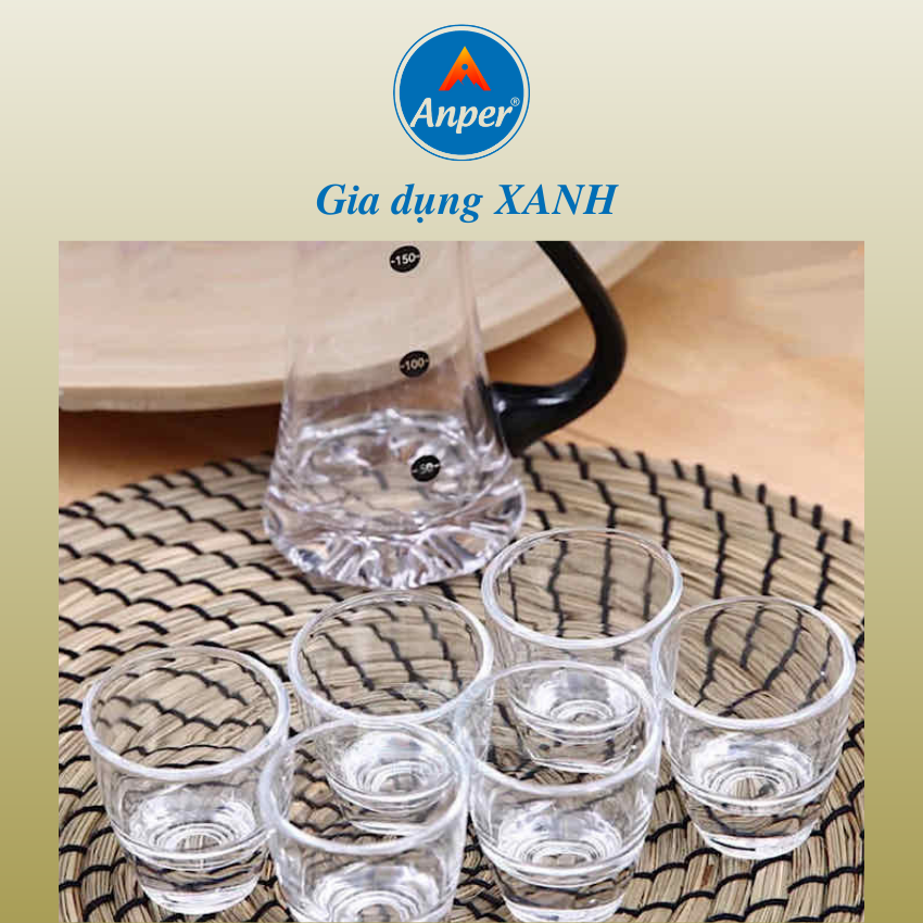 Hộp 12 Cái Ly Thủy Tinh Anper VN  33ml Cao Cấp Sang Trọng- Dùng Uống Rượu Kiểu Dáng Bầu Hiện Đại