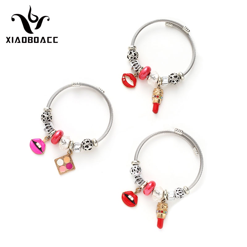 XiaoboACC Vòng tay hạt đá bằng thép không gỉ phong cách thời trang cho nữ