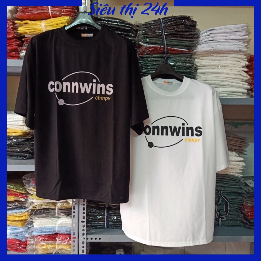 Áo thun nam nữ form rộng tay lỡ, áo phông unisex Siêu thị 24 giờ in chữ Connwins