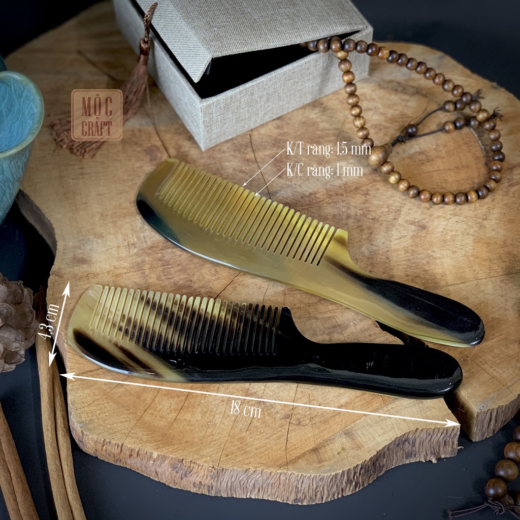 Lược sừng chuôi trơn cao cấp cực đẹp làng nghề Thụy Ứng, KT: 43x180x1mm  | TU01