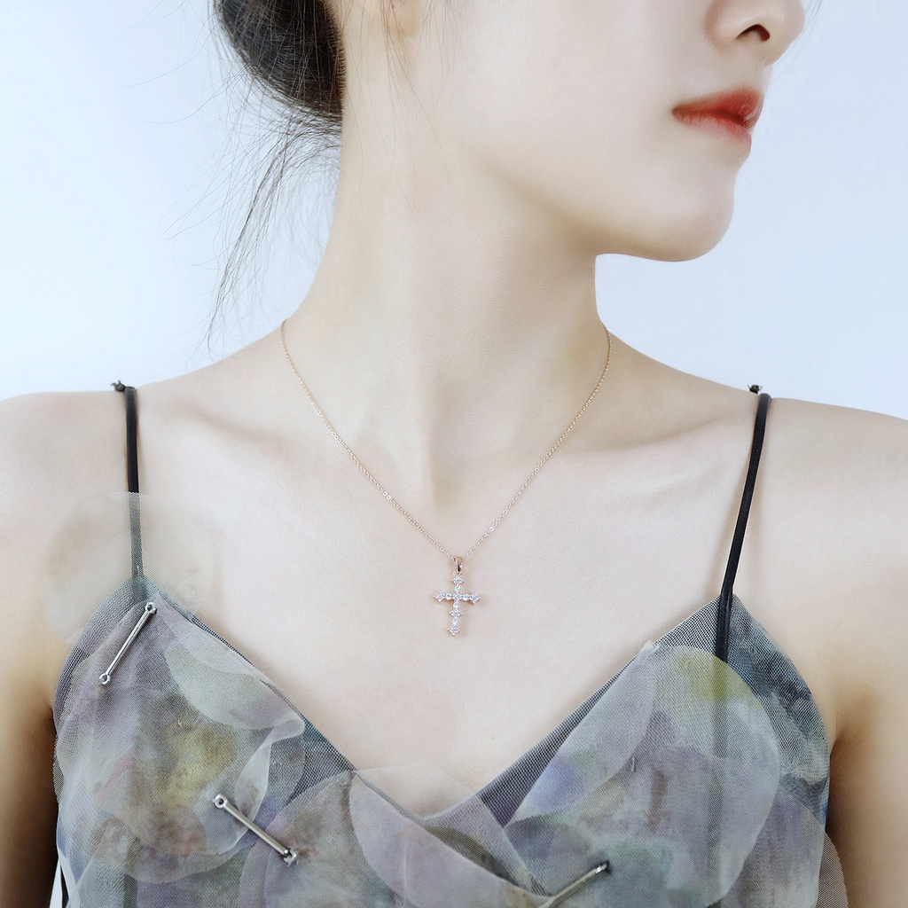 Dây chuyền OPK GDX042 bằng thép không gỉ mặt hình chữ thập đính đá zircon thời trang cho nữ