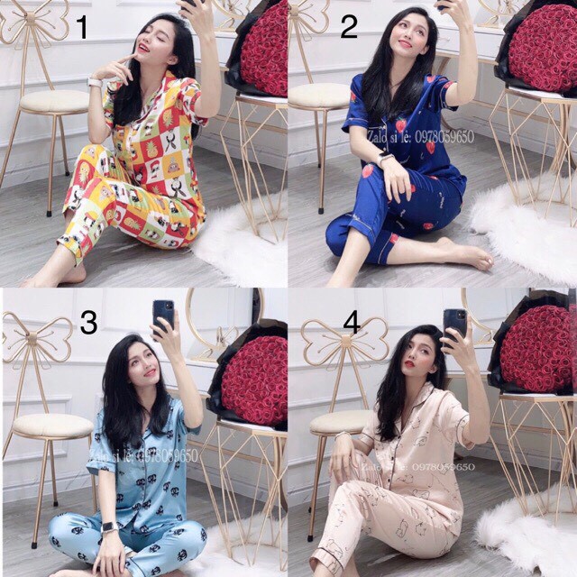 Bộ ngủ lụa satin tay cộc quần dài nopi shop | BigBuy360 - bigbuy360.vn