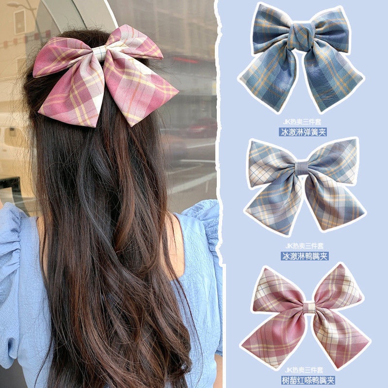 Kẹp Tóc Nơ Lớn Họa Tiết Kẻ Sọc Phong Cách Lolita Nhật Bản Dành Cho Nữ