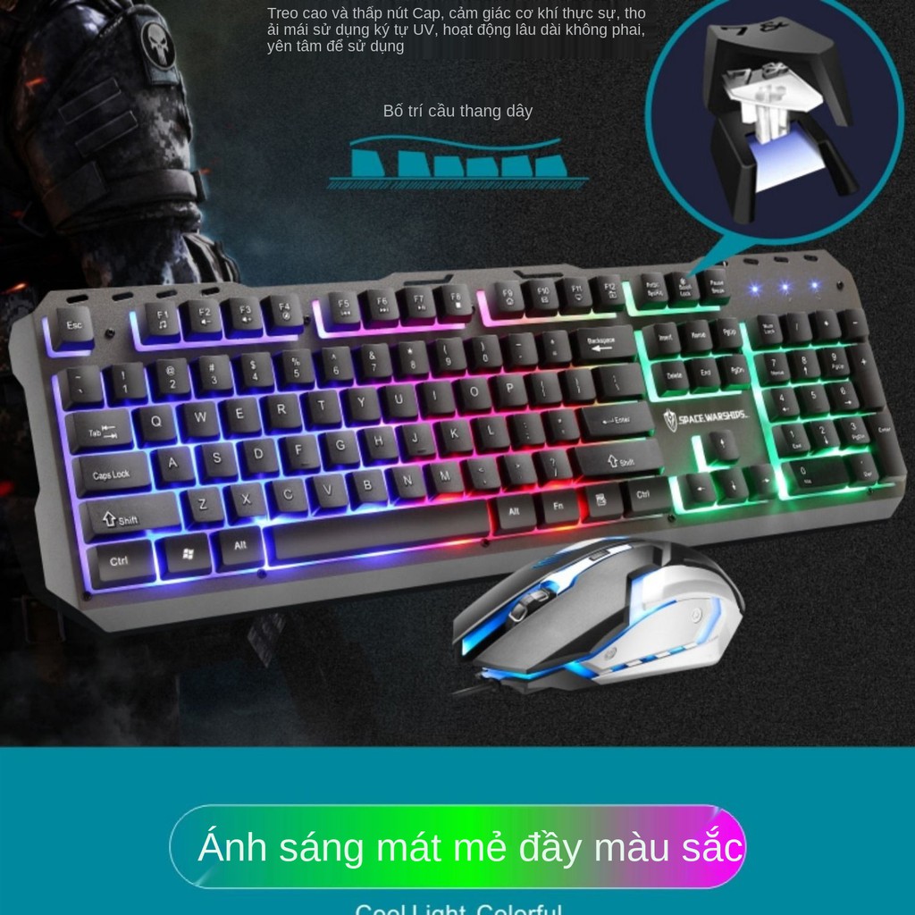 Bộ bàn phím và chuột điều khiển kim loại có dây phát sáng máy tính để ăn trò chơi gà chọi | BigBuy360 - bigbuy360.vn
