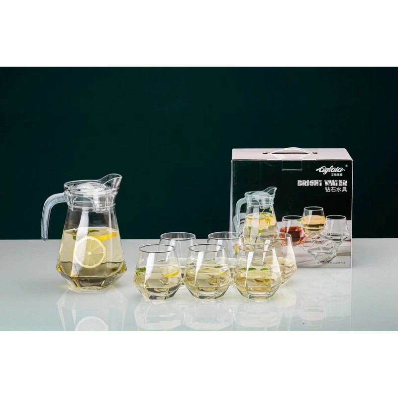 Bộ bình 1,3L tặng kèm 6 cốc, ly thuỷ tinh 340ml cao cấp