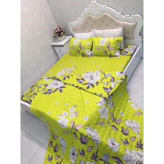 Ga trải giường poly cotton 1m6 hoa xanh lá