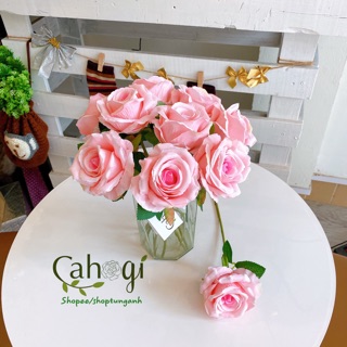 Hoa Giả - Combo 10 Hoa Hồng Nhung Bông Lớn Cành 30cm