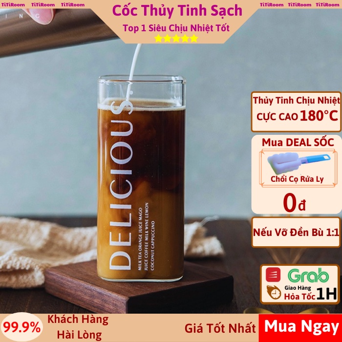 Ly thủy tinh vuông chịu nhiệt MILK TEA 400ml cao cấp sang chảnh phong cách Vintage dung uống sinh tố TiTi Room