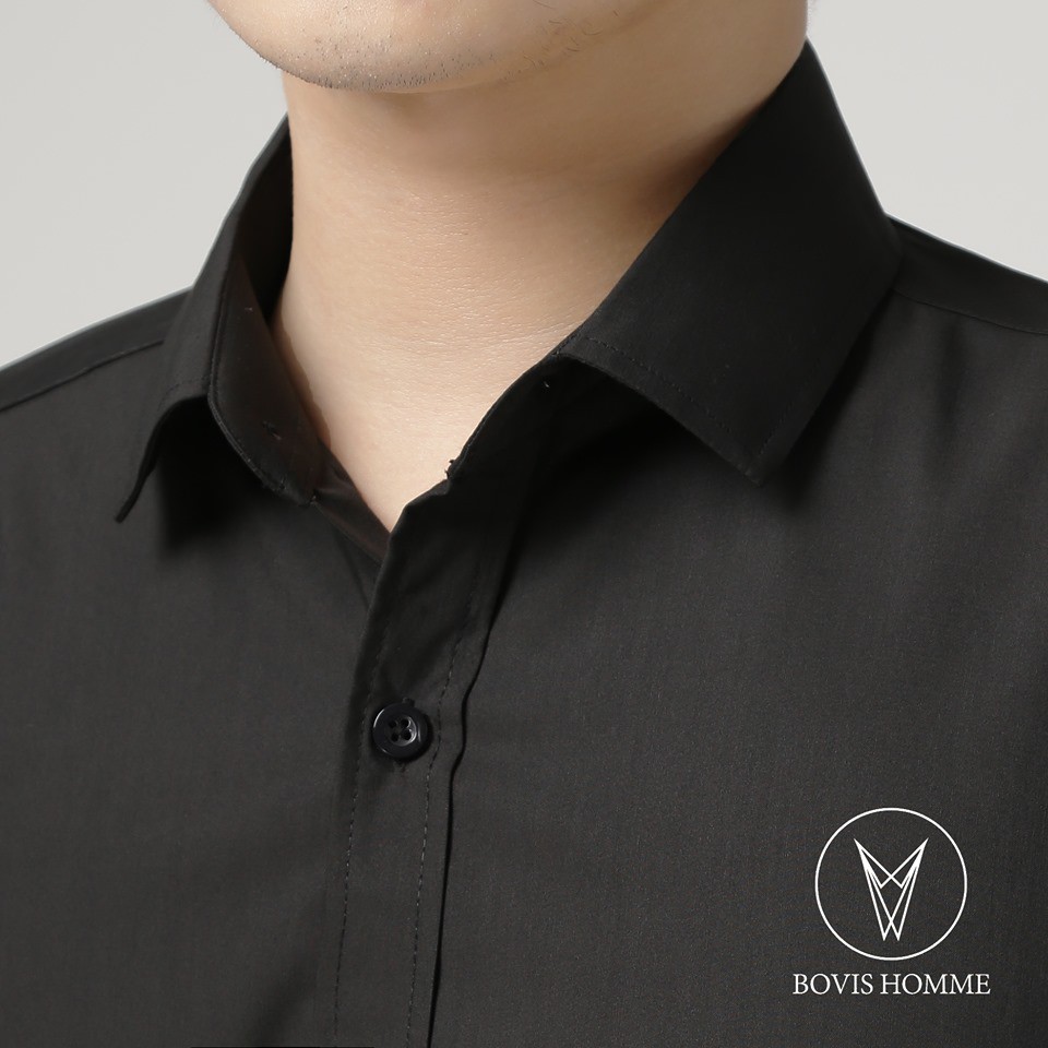 Áo sơ mi nam Bovis Homme tay dài SD003, màu đen, Form slim, chất liệu modal, mặt vải mềm mượt, thoáng mát, chống nhăn | BigBuy360 - bigbuy360.vn