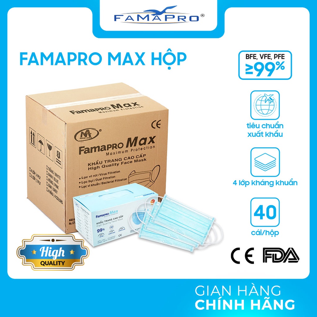 Khẩu trang y tế kháng khuẩn 3 lớp Famapro max