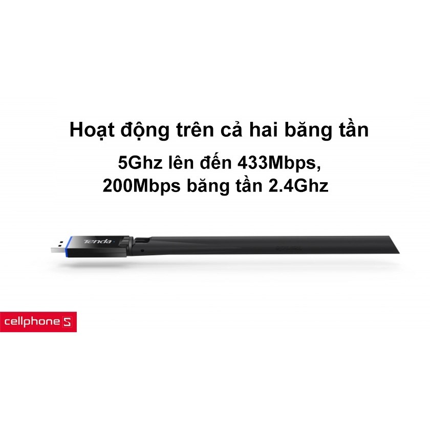 Usb wifi Tenda U10 băng tần kép 2.4Ghz và 5Ghz lớn đến 650M