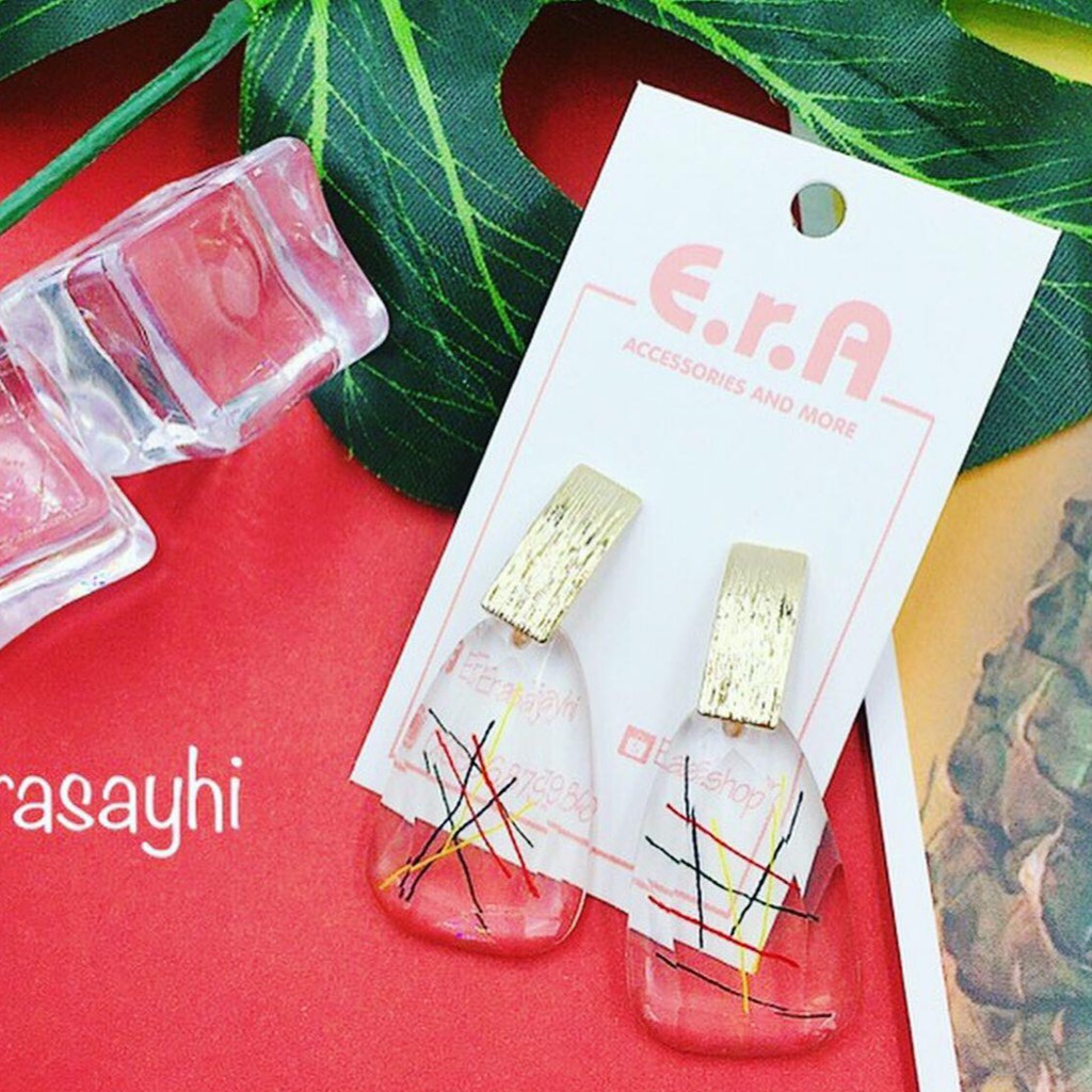 Bông Tai Thiết Kế Era - Đá Trong Suốt Họa Tiết