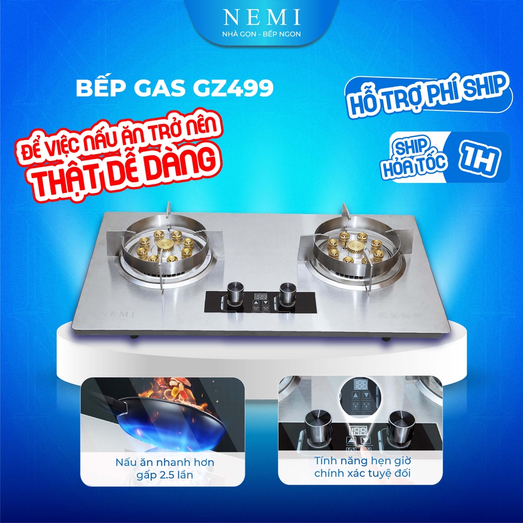 Bếp Gas Đôi GZ499 NEMI Lắp Đặt Được Cả Âm Lẫn Dương Với 9 Đầu Đốt Đi Kèm