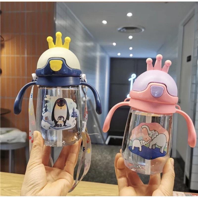 Bình nước ống hút Hình Vương Miện đáng yêu cho bé dung tích 300ml