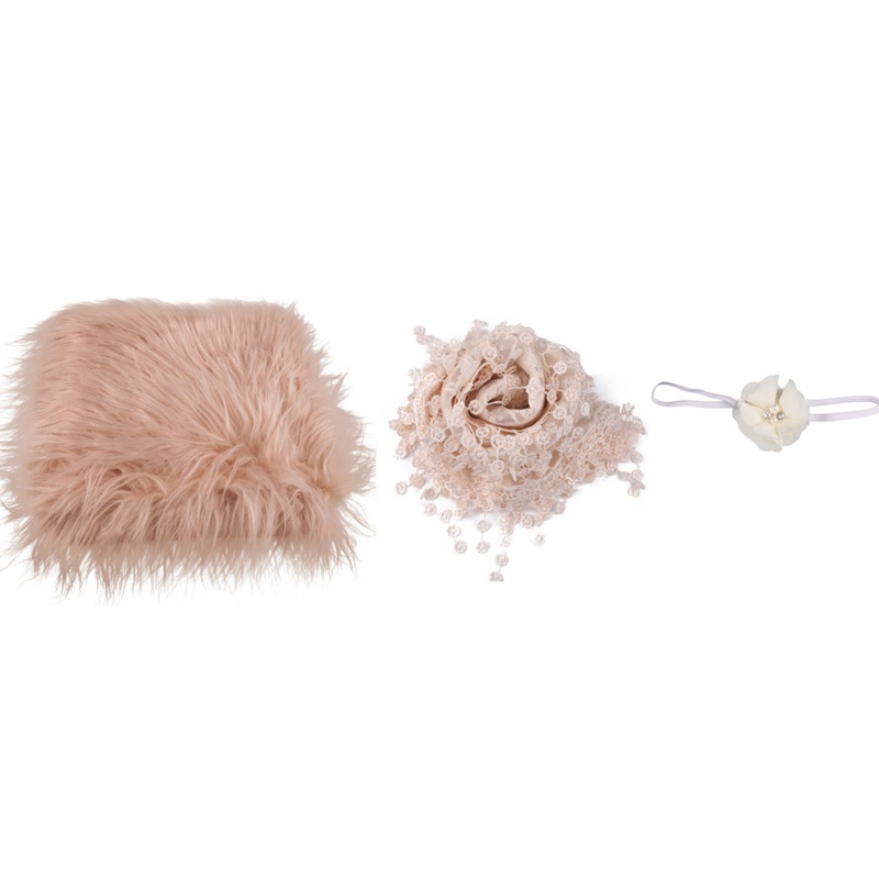 Set 3 Món Chăn Quấn Kèm Băng Đô Làm Phụ Kiện Chụp Ảnh Cho Bé Sơ Sinh