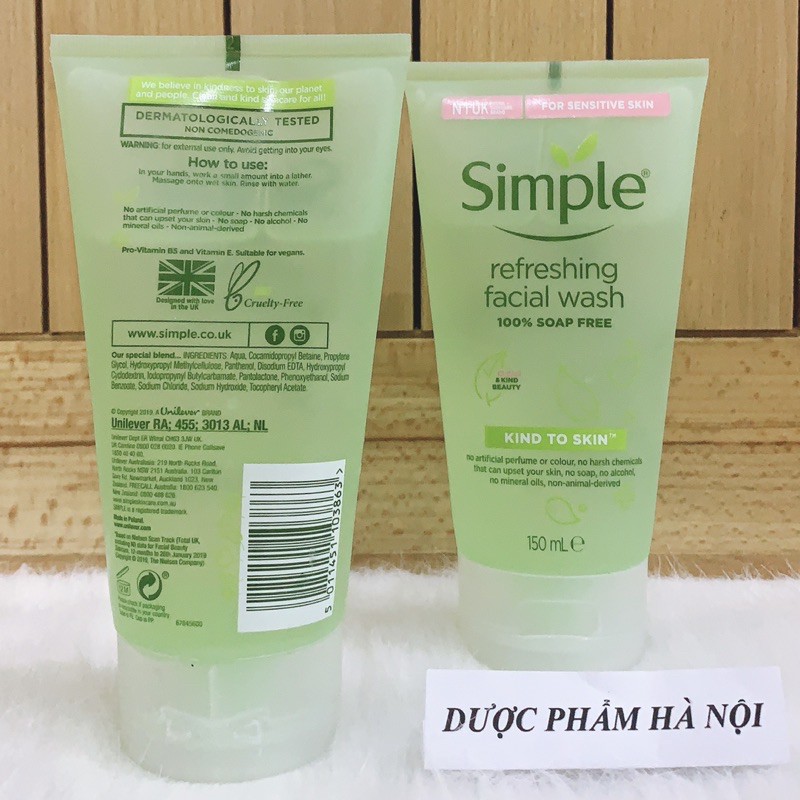 Sữa Rửa Mặt Simple Gel Kind To Skin Refreshing Facial Wash Gel