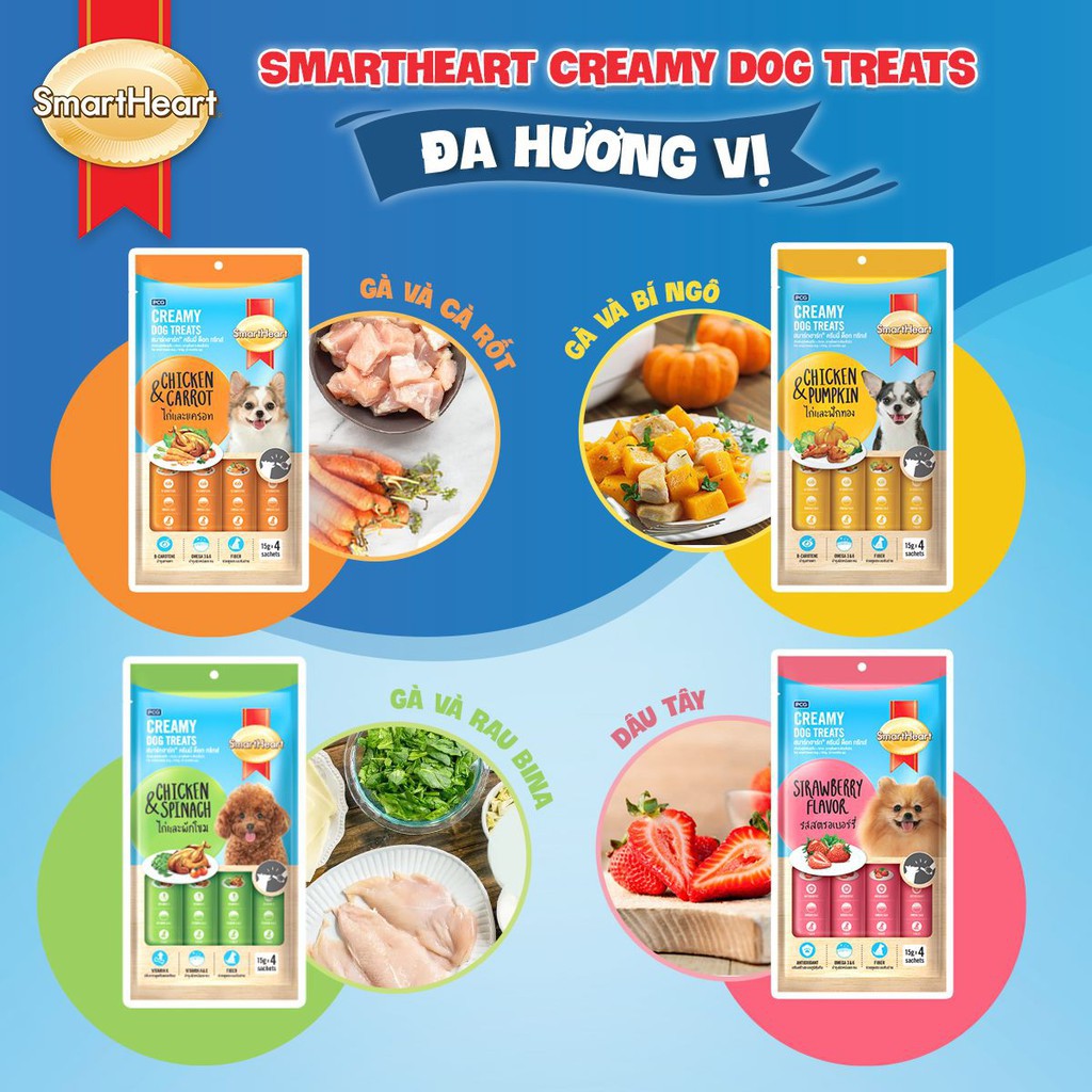 Treat/Soup kem thưởng hương dâu cho chó Smartheart creamy Strawberry flavor 60g