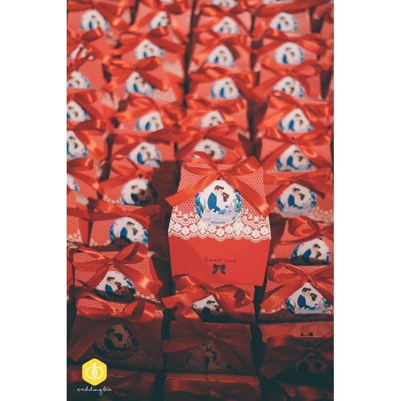 Set 50 hộp quà cưới Sweet Love kèm ruy băng theo màu - Quà cám ơn tiệc cưới - Quà sự kiện - Hộp giấy đựng kẹo