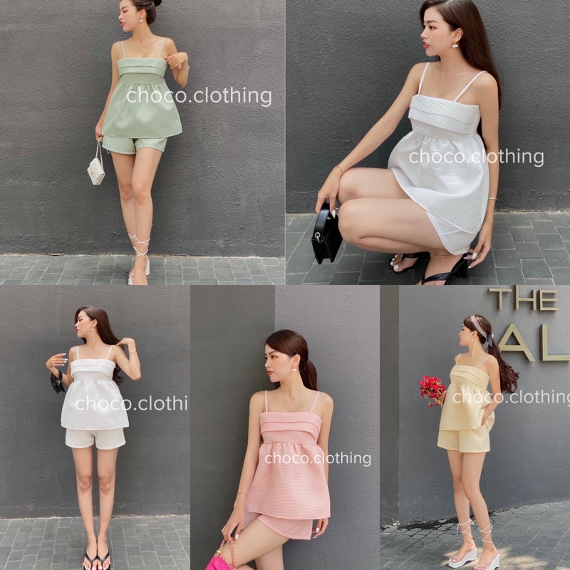 Set bộ 2 dây chất sốp gồm áo và quần short phồng summer