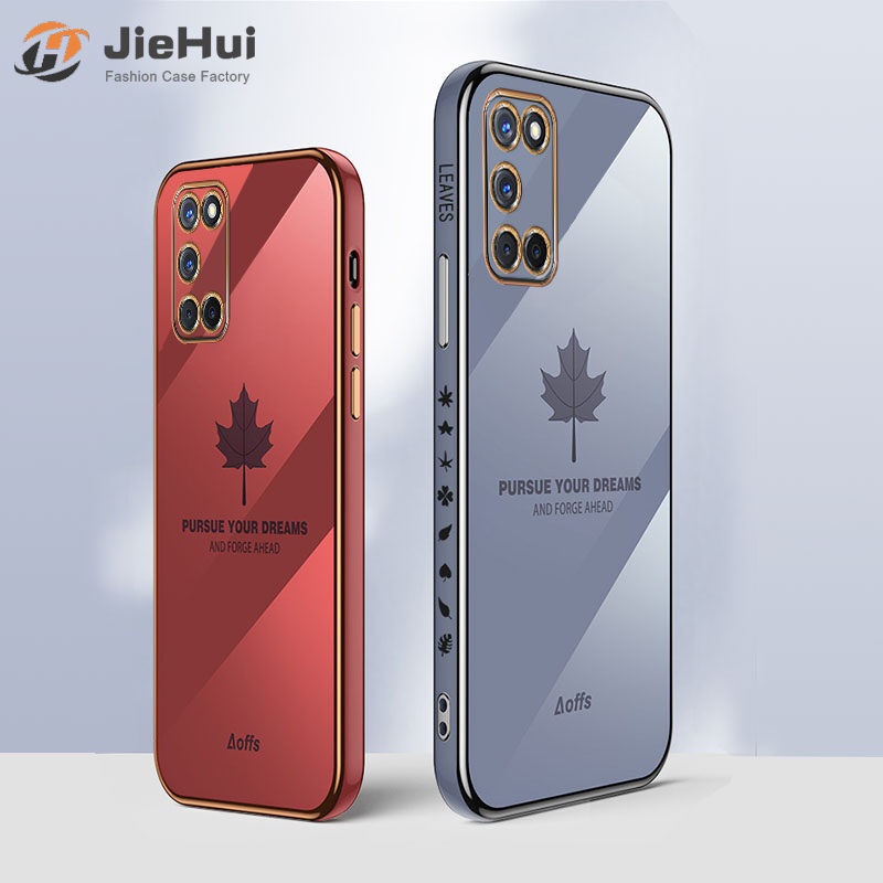 Ốp Điện Thoại TPU Mềm Mạ Chrome Hình Lá Phong + Dây Đeo Cho OPPO A52 / A53 / A76 / A91 / A92 / A93 / A96 / A57