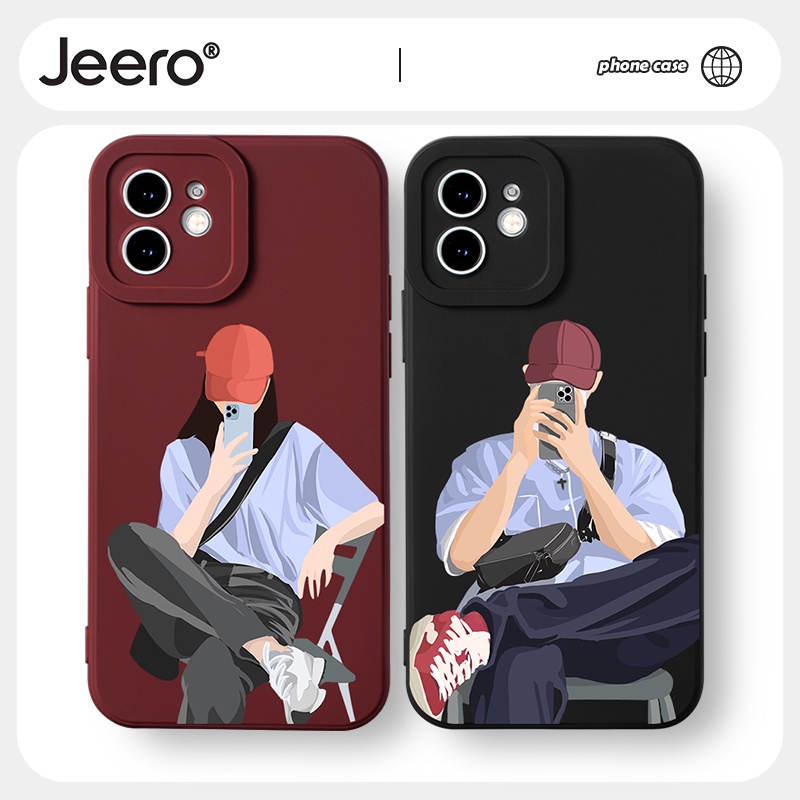 Ốp điện thoại JEERO hoạt hình cặp đôi dễ thương đẹp nam nữ cho iPhone 13 12 11 Pro Max SE 2020 X XR XS 8 7 ip 6S 6 Plus kute HFF1024