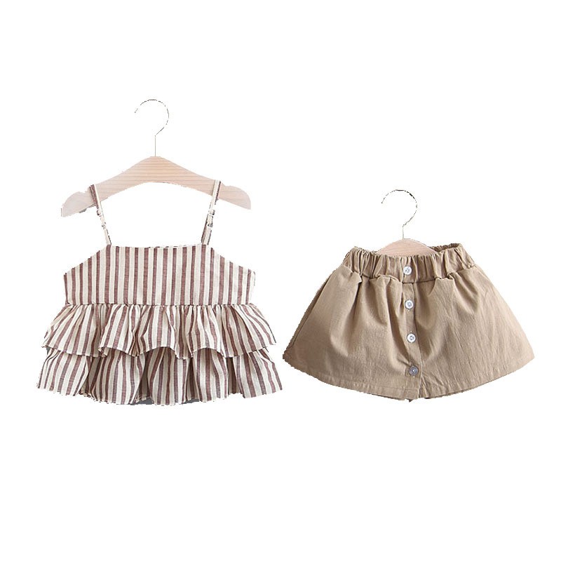Bộ đồ bé gái áo 2 dây với quần giả váy