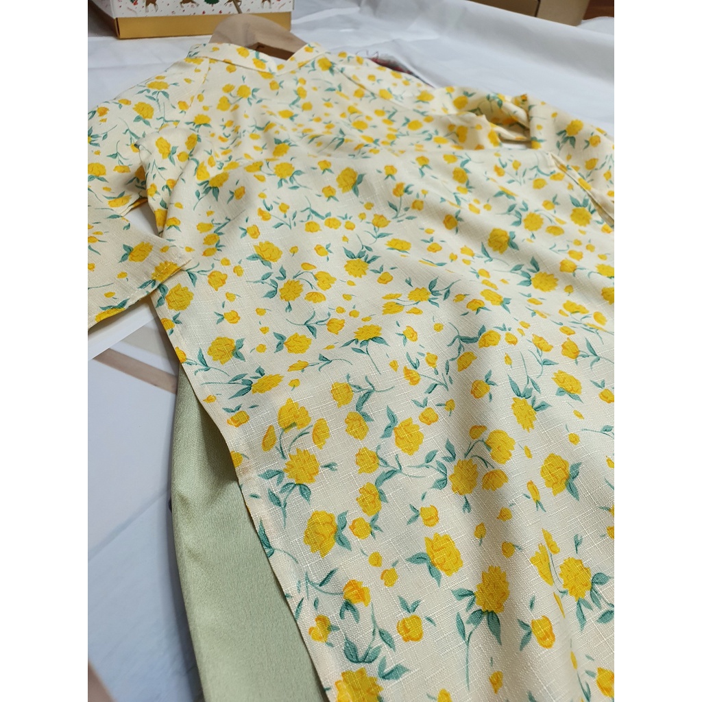 Set Áo Dài Hoa Nhí Cho Bé Gái Và Mẹ Hạ Vy Hoa Hồng Mon