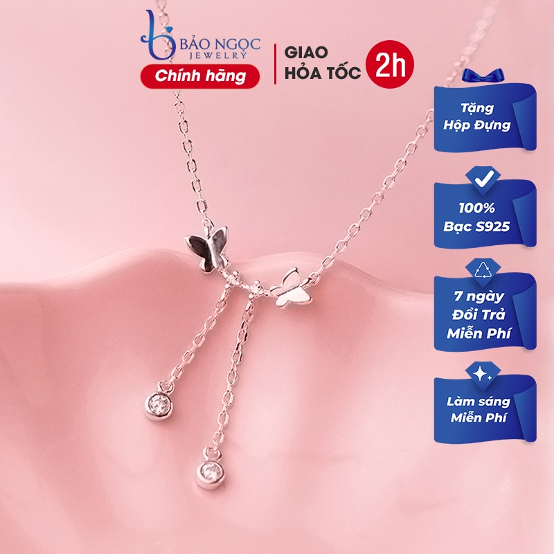 Vòng cổ nữ đính đá bạc ý s925 thiết kế đơn giản mặt dây chuyền hình bướm kiểu dáng dài mảnh mai DB2512-Bảo ngọc Jewelry