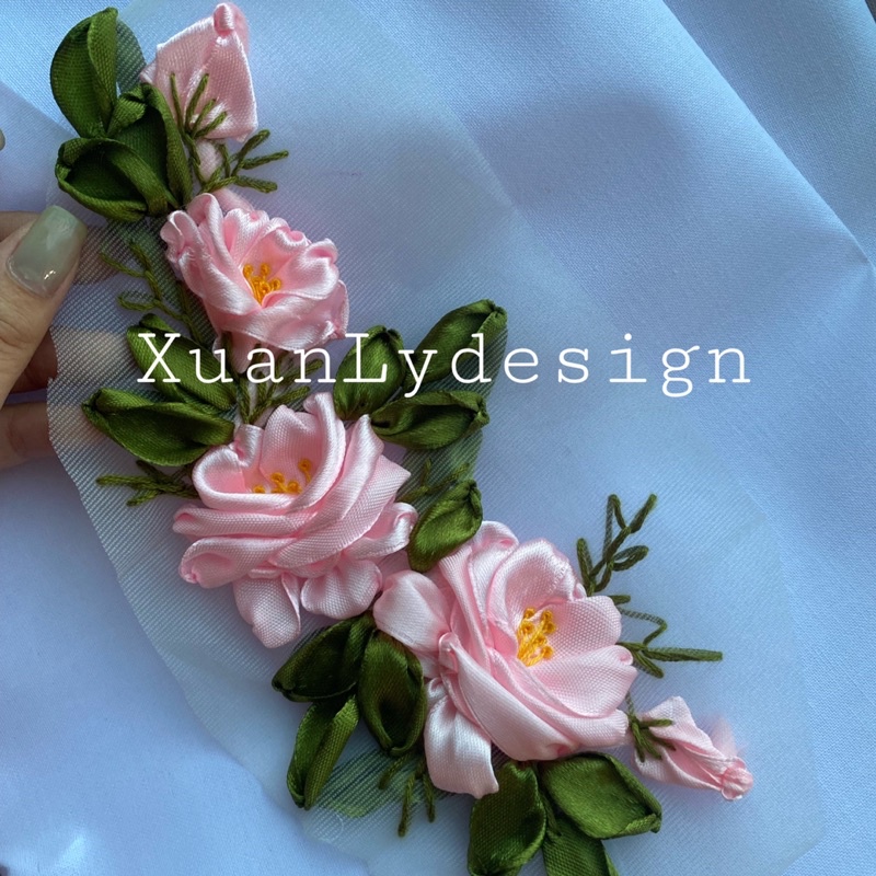 Hoa thêu ruy băng đính kết áo dài, đầm váy...