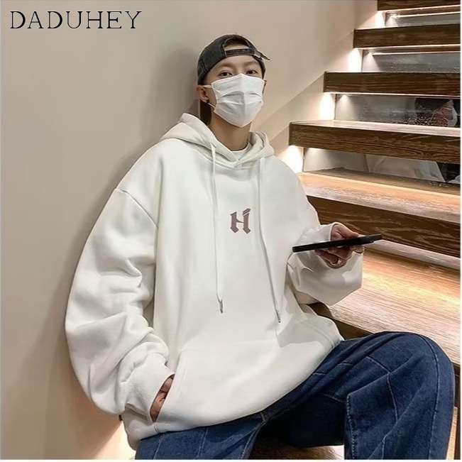 DaDuHey American Style Casual Alphabet Print Hoodie Men's and Women's Loose Trendy Autumn Versatile Couple's Long-Sleeved Top
