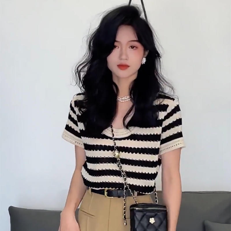 Áo Dệt Kim Ngắn Tay Thời Trang Mùa Hè Hàn Quốc Dành Cho Nữ