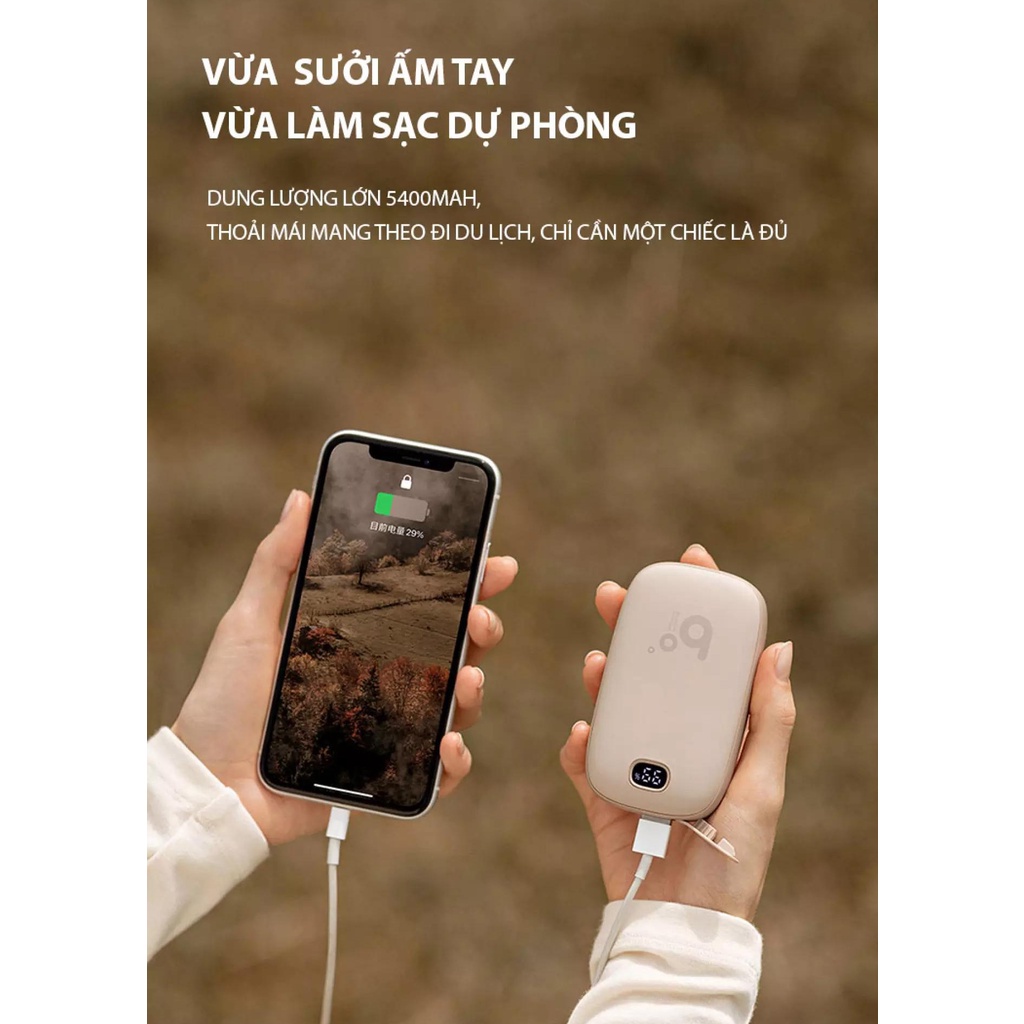 Sạc Dự Phòng Đa Năng Jisulife kiêm Máy Sưởi Ấm Mini Cầm Tay Đáng Yêu NS02 - Món Quà Mùa Đông Tuyệt Vời Dành Cho Bạn Gái.