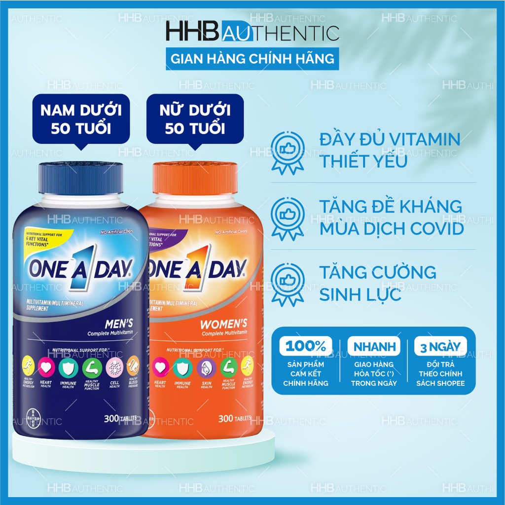 Viên uống Vitamin tổng hợp One a day Men's, Women's Multivitamin 300 viên tăng cường đề kháng - Xuất xứ Mỹ