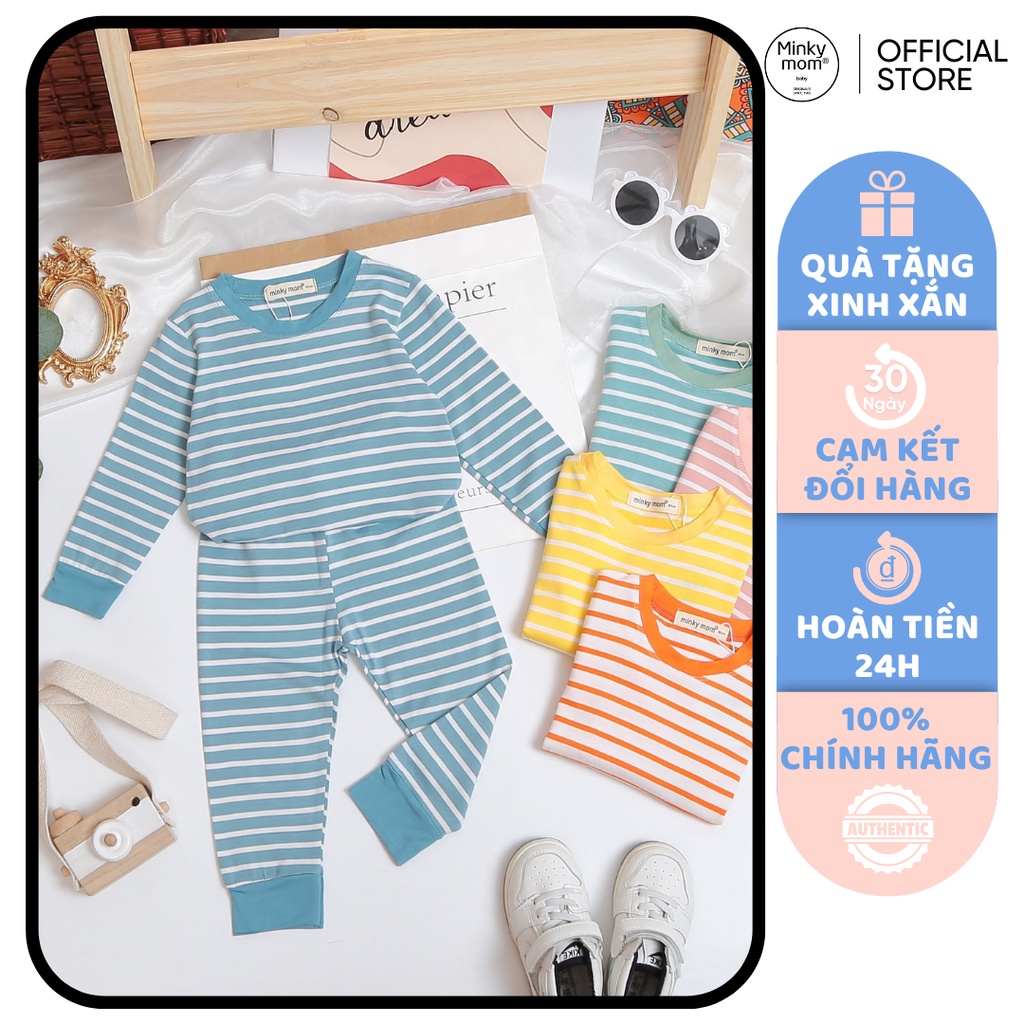 [SALE] Bộ Thun Lạnh Dài Tay Cho Bé Trai, Bé Gái Minky Mom Hoạ Tiết Kẻ Sọc Basic, Đồ Bộ Cho Bé Mặc Nhà Thu Đông MKMTD2210