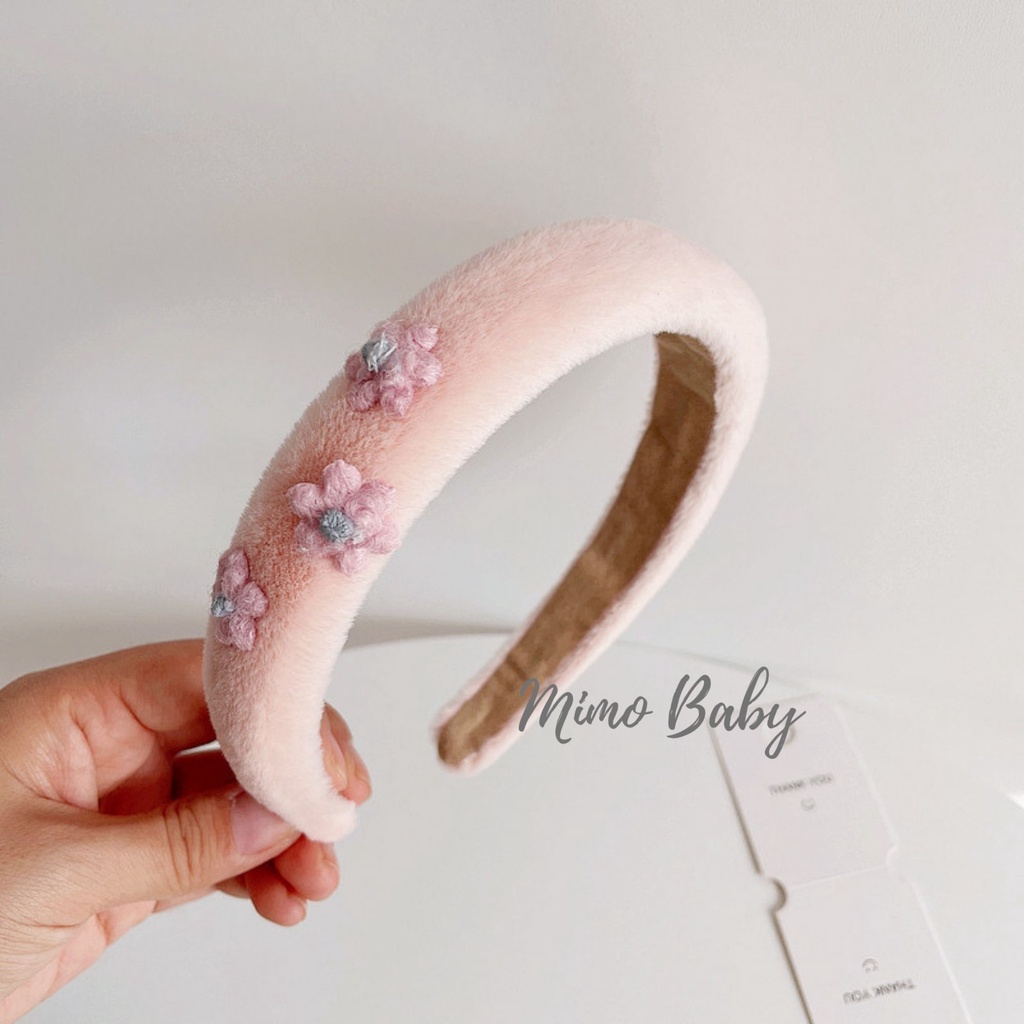 Bờm cài tóc đáng yêu bông ngắn đính hoa cho bé gái Mimo baby BD37