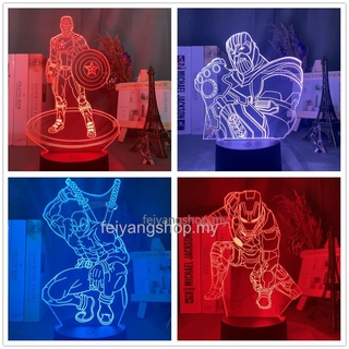 Đèn Ngủ 3D 16 Màu Hình Siêu Anh Hùng Marvel Thanos Iron Man Deadpool Báo Xanh Lá Mũi Tên Wonder Woman Thay Đổi Màu Sắc Cho Người Hâm Mộ Và Bạn Bè